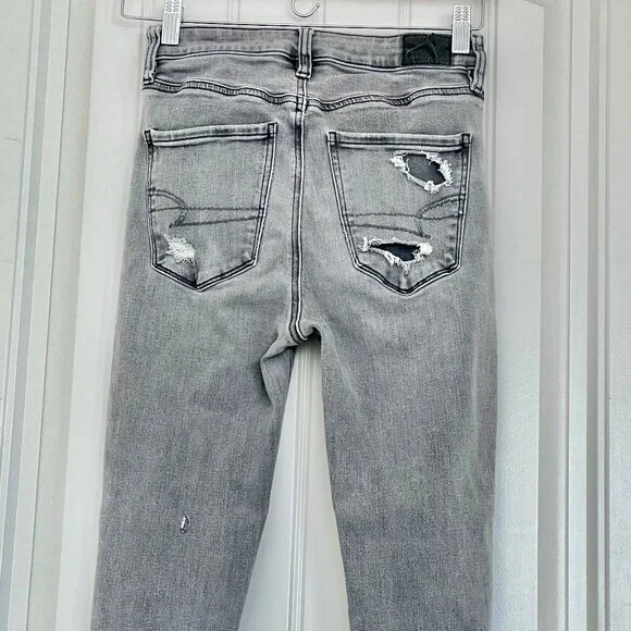 American Eagle Super High-Rise Jegging Distressed Gray Skinny Jean Size 2 - Picture 7 of 11